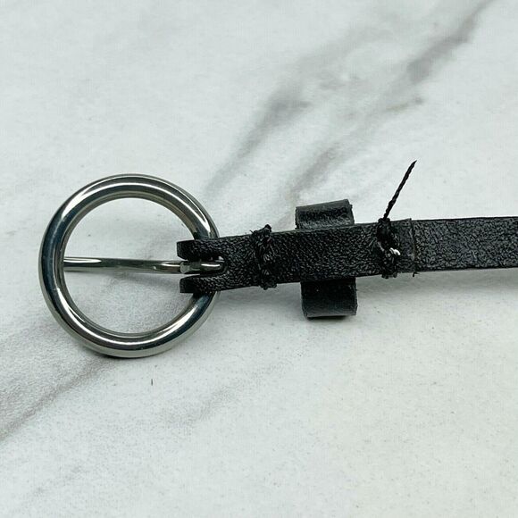 Black Skinny Faux Leather Circle Concho Belt Silver Hardware Large (L) ✨ - Picture 7 of 9
